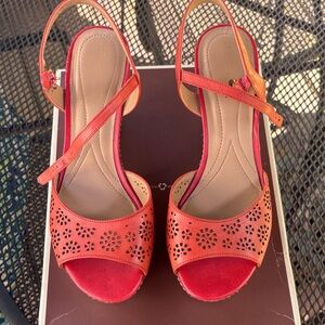 Naturalizer Coral Orange Laser-Cut Slingback Sandals